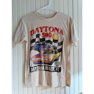 NASCAR Daytona 500 Graphic T-Shirt Tan Vintage Style Race Car Tee XS